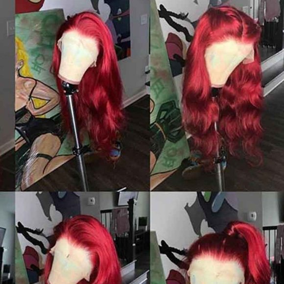 Lace Frontal Red Remy 100% Human Hair Wig 22\